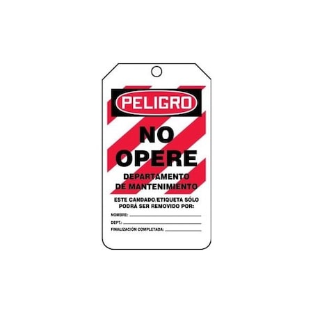 Accuform Spanish Safety Tags, DANGER DO NOT OPERATE MAINTENANCE DEPARTMENT, 5.75in x 3.25in, RP-Plastic, 5PK SHMLT401PTM